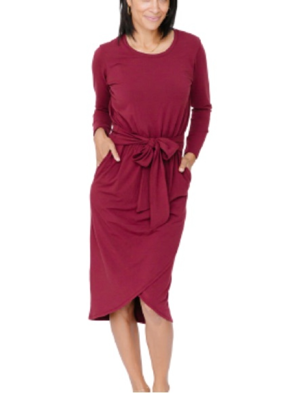 Smash + Tess Bamboo Rayon Wrap Midi Dress Burgundy Size L